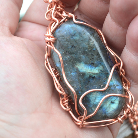 Labradorite Pendant Copper Necklace Chain Solid - Picture 4 of 8